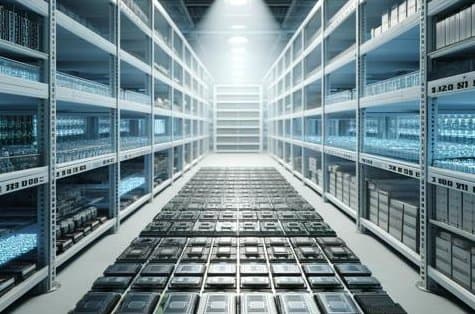 Rows of high-density storage hardware in a data facility