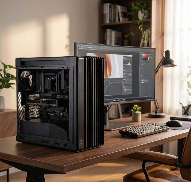 Enterprise desktop workstation with monitor on an office desk